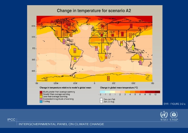 Temperature Change in the IPCC's Scenario A2