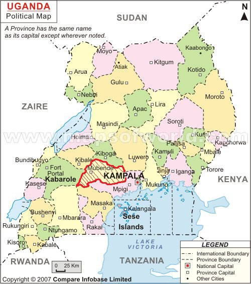 Uganda Map Mubende Highlighted